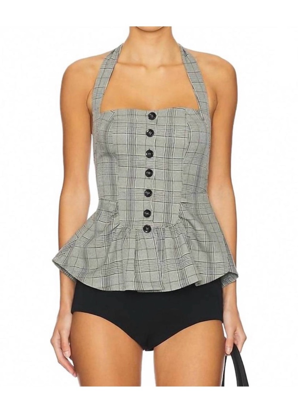 Free People Anastasia Gray Plaid Halter Peplum Top